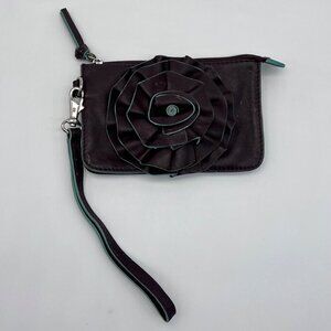 ILI New York Leather Wristlet Wallet Zip Clutch Brown Plum